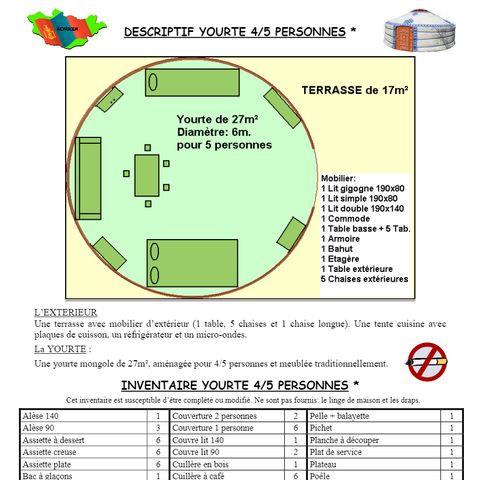 Zelt 5 Personen - Traditionelle Mongolische Jurte 27m² + Terrasse 4/5 Personen