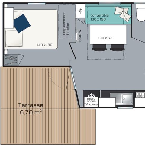 MOBILHOME 4 personas - Pabellón Classic 30m² - Aire acondicionado - TV