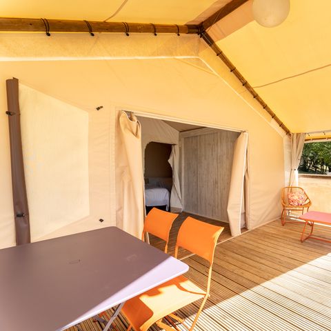 TENDA IN TELA E LEGNO 4 persone - Tenda Nature Lodge - 2 camere da letto - Cucina attrezzata - Bagno