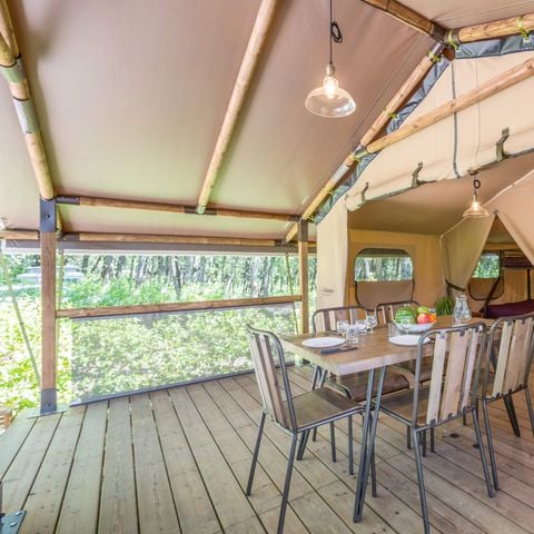 TENDA IN TELA E LEGNO 5 persone - Lodge Insolite Pinède 46m² - 2 camere da letto + Terrazza coperta + Plancha