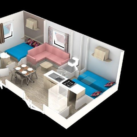 MOBILHOME 6 personnes - Premium Riviera 28m² proximité rivière- 2 chambres + Terrasse avec parasol 