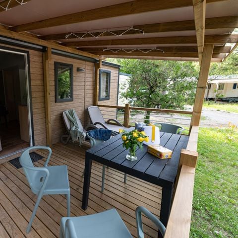 Stacaravan 6 personen - Stacaravan Premium Trendy 33m² - 3 kamers + overdekt terras + Airco + TV