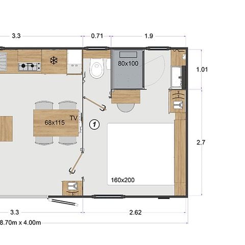 Mobilheim 4 Personen - Le Fort - Mobil Home 2 Zi - 4 Pers/ LV+Klima+2 Bäder