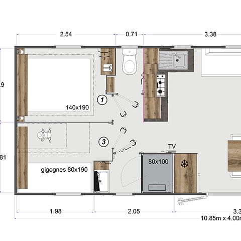 Mobilheim 10 Personen - Le Grand Large, Mobil Home 4 CH/8-10 pers+LV+Climate