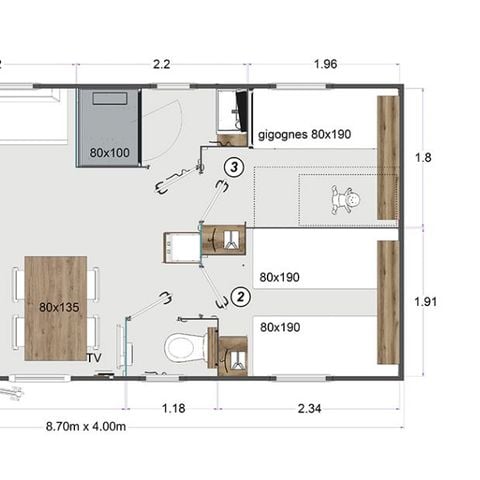 Stacaravan 6 personen - L'Ecume, Stacaravan 3 CH - 6 pers