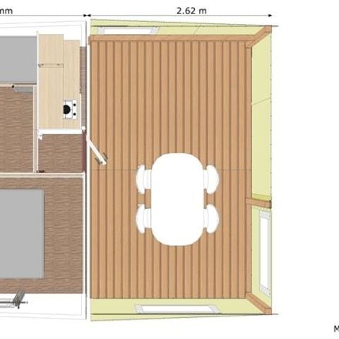 Bungalow 5 personen - Canvas cottage 21 m² / 2 slaapkamers - overdekt terras (zonder eigen badkamer)