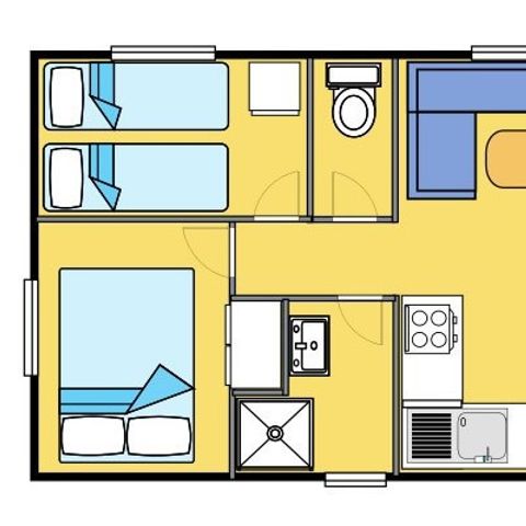 STACARAVAN 5 personen - LOUISIANE - 2 kamers met overdekt terras - 22m² - Frankrijk