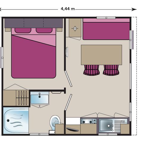 Chalet 3 personen - Duo Comfort + 18 m2 + TV + airconditioning