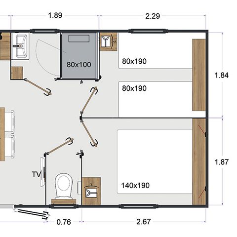 MOBILHOME 4 personnes - CABANE DE SURFEUR 2 CH - 4 PERS 24 m² - TV : arrivée et départ le dimanche