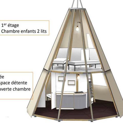 HÉBERGEMENT INSOLITE 4 personnes - Tipi 4 pers. - 2 chambres - avec WC et SDB-NUITEE