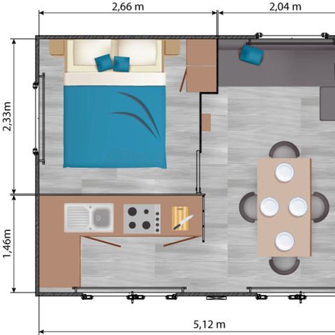 Mobilheim 6 Personen - Mobilheim Confort 35m² (3 Zimmer) mit überdachter Terrasse + TV