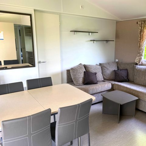 Mobilheim 6 Personen - Mobilheim Premium 40 m² (3 Schlafzimmer, 2 Bäder) mit überdachter Terrasse + TV