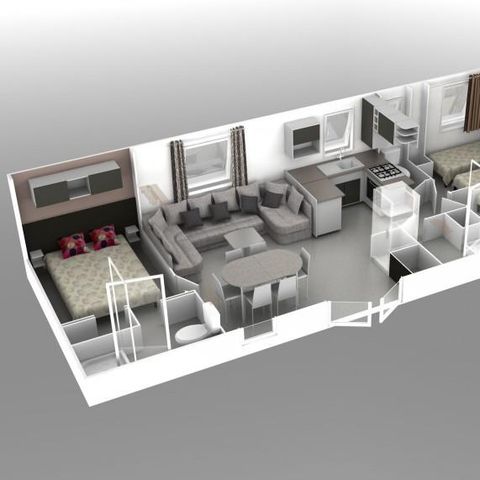 MOBILE HOME 6 people - Mobilhome Premium 40 m² (3 bedrooms, 2 bathrooms) with covered terrace + TV