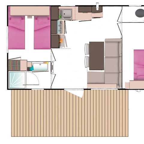 MOBILHEIM 4 Personen - 'Evasion Confort Eco' 29m² + 2 Schlafzimmer + halbüberdachte Terrasse 13.5m²