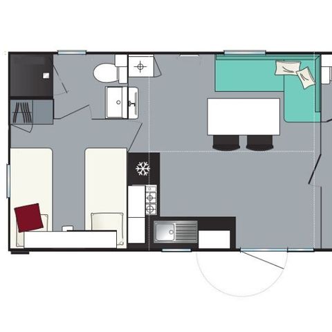 Stacaravan 6 personen - Evasion+ 6 slaapplaatsen 2 slaapkamers 2 badkamers 31m² leefruimte