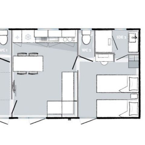 MOBILHOME 6 personas - Evasion+ 6 plazas 2 dormitorios 2 baños 33m² superficie habitable