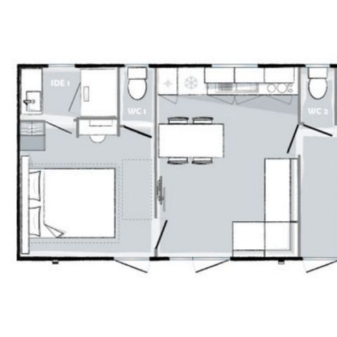 Stacaravan 6 personen - Evasion+ 6 slaapplaatsen 2 slaapkamers 2 badkamers 33m² leefruimte