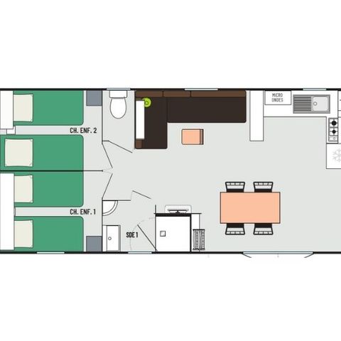 MOBILHOME 6 personas - Confort + 6 personas 3 dormitorios 2 baños 39m² superficie habitable