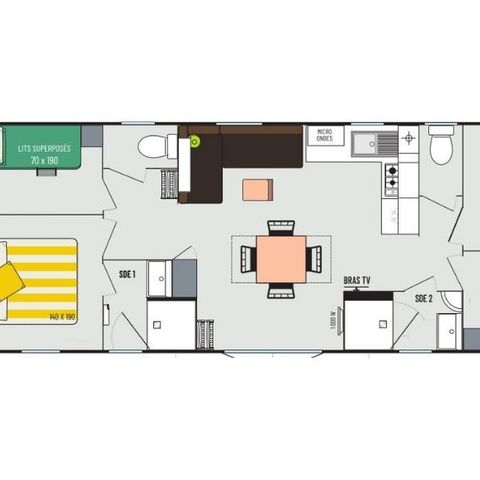 MOBILHOME 8 personas - Confort+ 8 plazas 4 dormitorios 2 baños 40m² superficie habitable