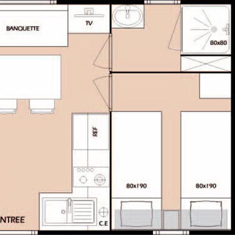 MOBILHOME 4 personas - Ocio 3 Habitaciones 4 Personas Aire Acondicionado + TV