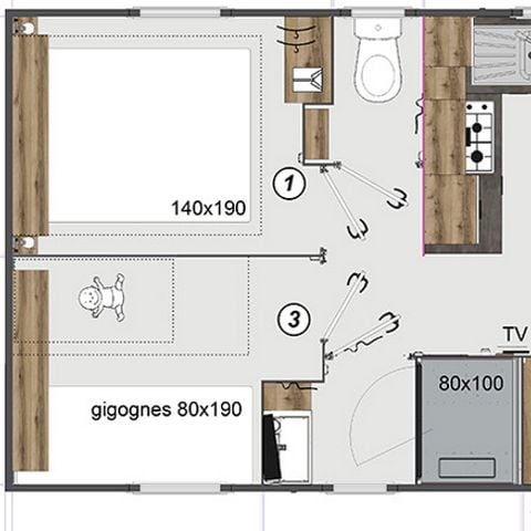 MOBILHOME 8 personnes - Mobil home PRESTA + 40m² - 4 chambres 2 SdB TV + clim