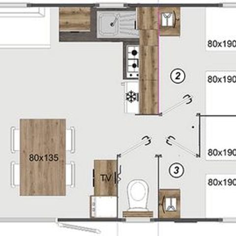 MOBILHOME 12 personnes - Mobil home PRESTA+ 60m² Tribu 6 chambres 2 SdB TV + clim