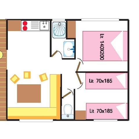 Stacaravan 4 personen - Klassiek XL | 2 slaapkamers | 4 pers. | Klein terras | TV