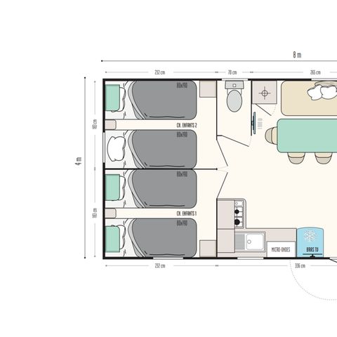 Stacaravan 6 personen - Premium 32m² -3bed - Overdekt terras - CLIM + TV