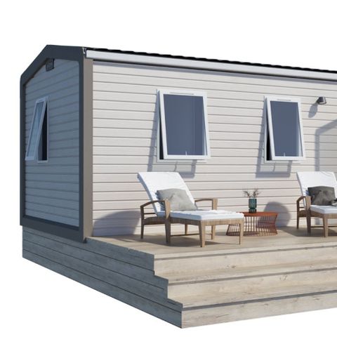 MOBILHEIM 6 Personen - Komfort 32m² - 3 Schlafräume - überdachte Terrasse - TV - Klimaanlage