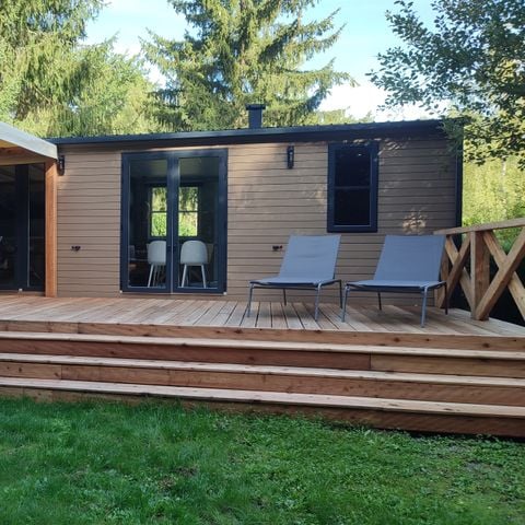 Stacaravan 4 personen - Cottage Ohara Côté Jardin Premium 30m² - 2 kamers + Half overdekt terras + Airconditioning - Uitzicht op het bos