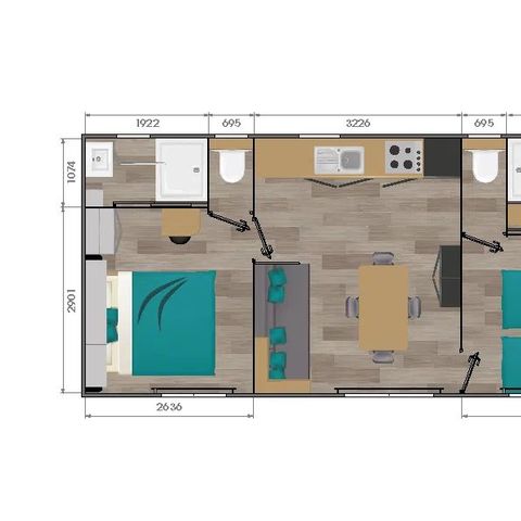 MOBILHOME 4 personnes - Cabane Privilège 2 chambres 2 salles de bain