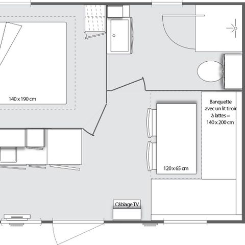 MOBILHEIM 2 Personen - Mobilheim Confort 18m² 1 Zimmer + überdachte Terrasse + Klimaanlage + TV