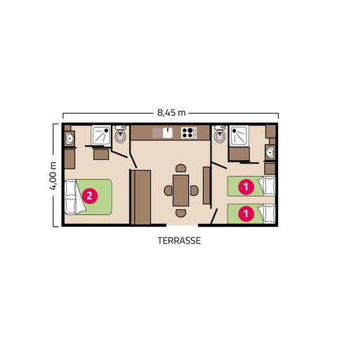 Stacaravan 4 personen - Clim Suite Duo 4 personen