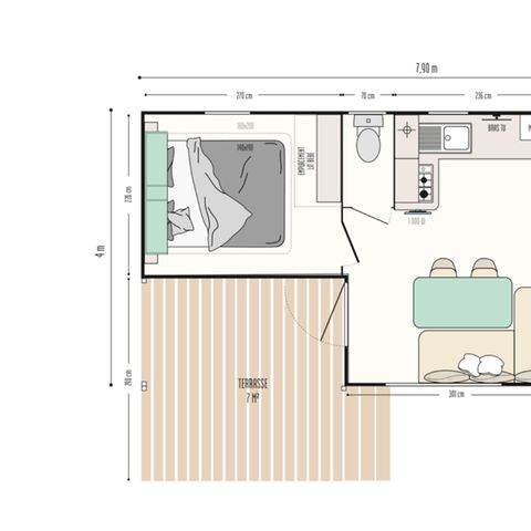 Stacaravan 4 personen - Standaard 22m²- 2 slaapkamers - Klein terras - TV