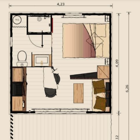 CHALET 2 personas - Bois Premium 16m² - 1 habitación + terraza cubierta 8m² + TV + CLIM