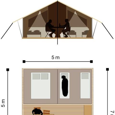 SAFARIZELT 4 Personen - Lodge-Zelt - ohne Sanitäranlagen, ohne Heizung - 2 Schlafzimmer