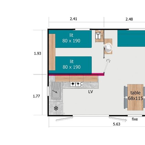 MOBILHOME 4 personas - Acogedora casita con TV - 2 dormitorios - 4 plazas