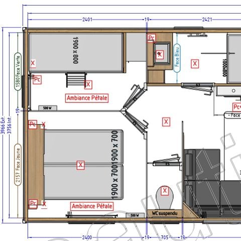 Stacaravan 8 personen - 3 kamers 6/8