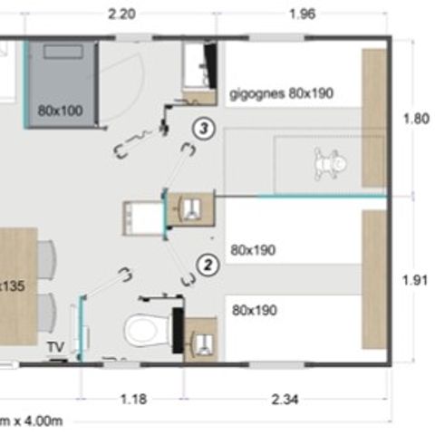 MOBILHOME 6 personnes - Mobil-home PREMIUM 32m² - 3 chambres - TV - lave-vaisselle - climatisation - terrasse -