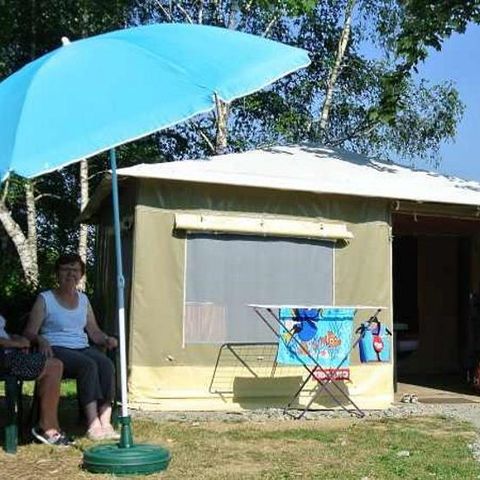 TIENDA DE LONA Y MADERA 4 personas - Tienda de campaña equipada (sin instalaciones sanitarias ni calefacción)