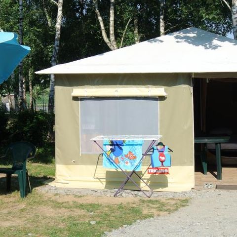 TIENDA DE LONA Y MADERA 4 personas - Tienda de campaña equipada (sin instalaciones sanitarias ni calefacción)