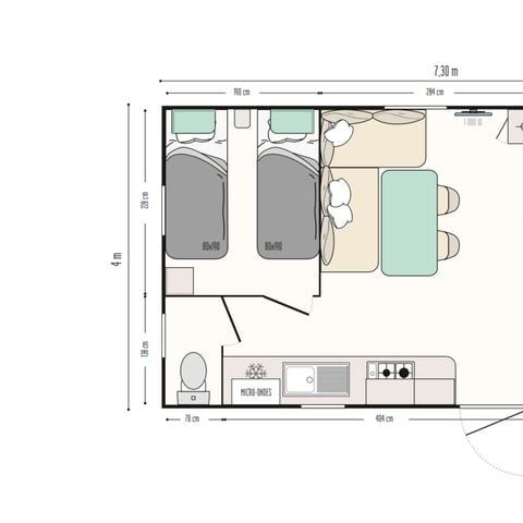 MOBILHOME 4 personnes - Confort 26m² 2 chambres - Terrasse semi-couverte + TV