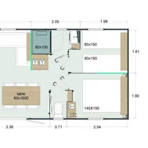 MOBILHEIM 8 Personen - Sand + 40m² (4 Schlafzimmer, 2 Badezimmer)