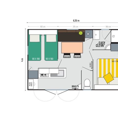 MOBILHOME 4 personnes - Mobil-home | Comfort XL | 2 Ch. | 4 Pers. | Terrasse surélevée | Clim. | TV