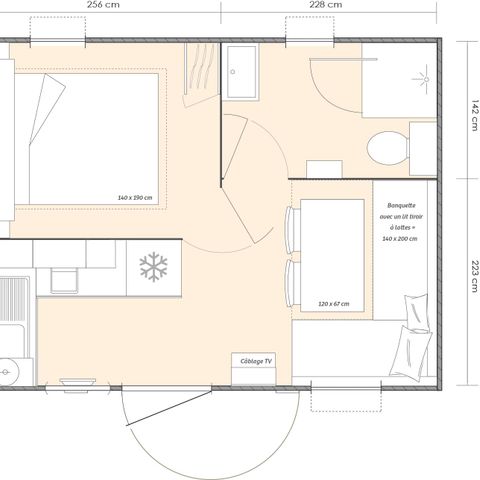 Mobilheim 3 Personen - Lodge Komfort 1 Zimmer 2/3 P