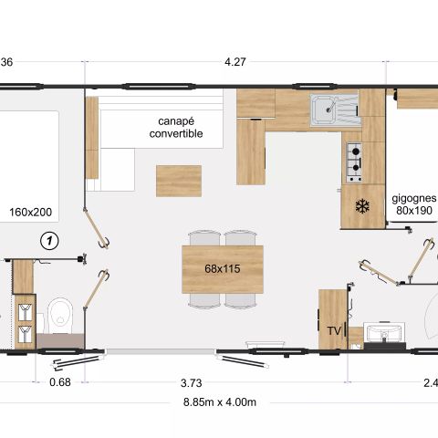 LODGE 4 personas - Mobil-Home Lodge PREMIUM 3 Habitaciones 4 Personas + TV