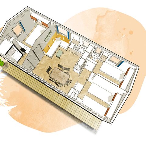 Mobilheim 6 Personen - COTTAGE PRIVILEGE 3 CH- Halbüberdachte Terrasse (Fotos nicht vertraglich bindend)