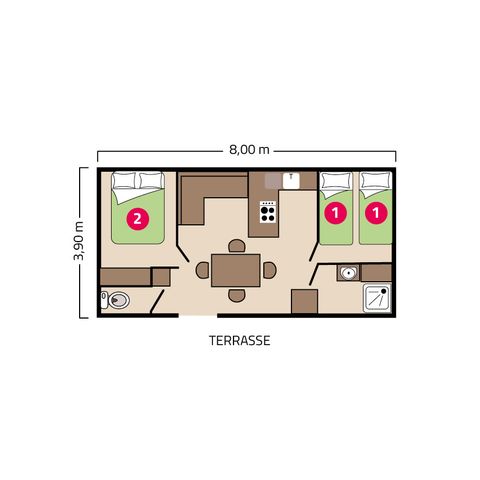 Stacaravan 4 personen - Atlantique Éco 4 personen (met terras)