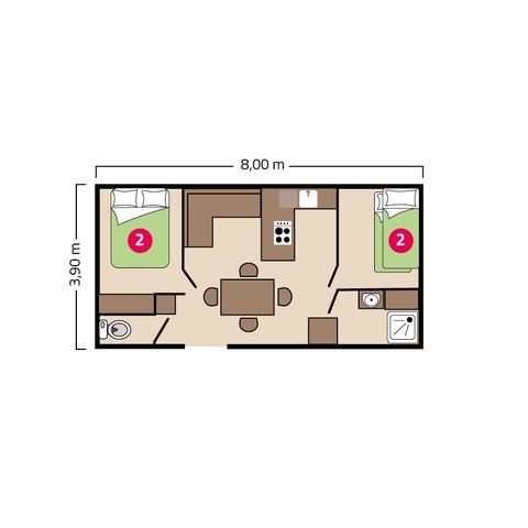 Mobilheim 4 Personen - Océan Éco 4 Personen (ohne Terrasse)