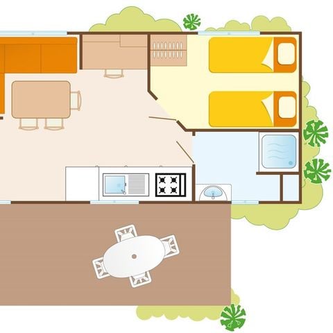 Mobilheim 6 Personen - Mobilheim | Comfort XL | 2 Zi. | 4/6 Pers. | Erhöhte Terrasse | Klim.